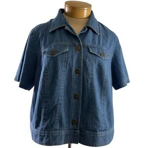 Denim Short-Sleeve Button-Front Jacket - Blue